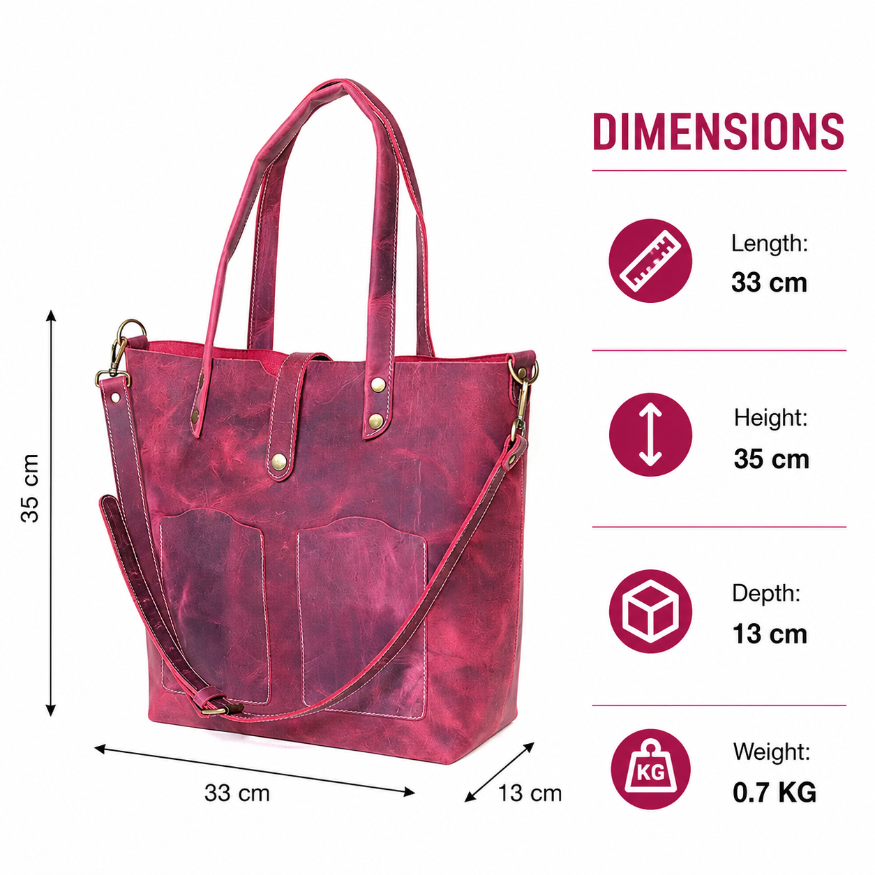 Premium Pink Genuine Leather Tote Bag for Women Crossbody Tote