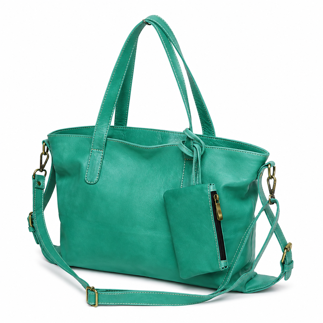 Premium Mint Green Genuine Leather Tote Bag for Women Crossbody Handbag