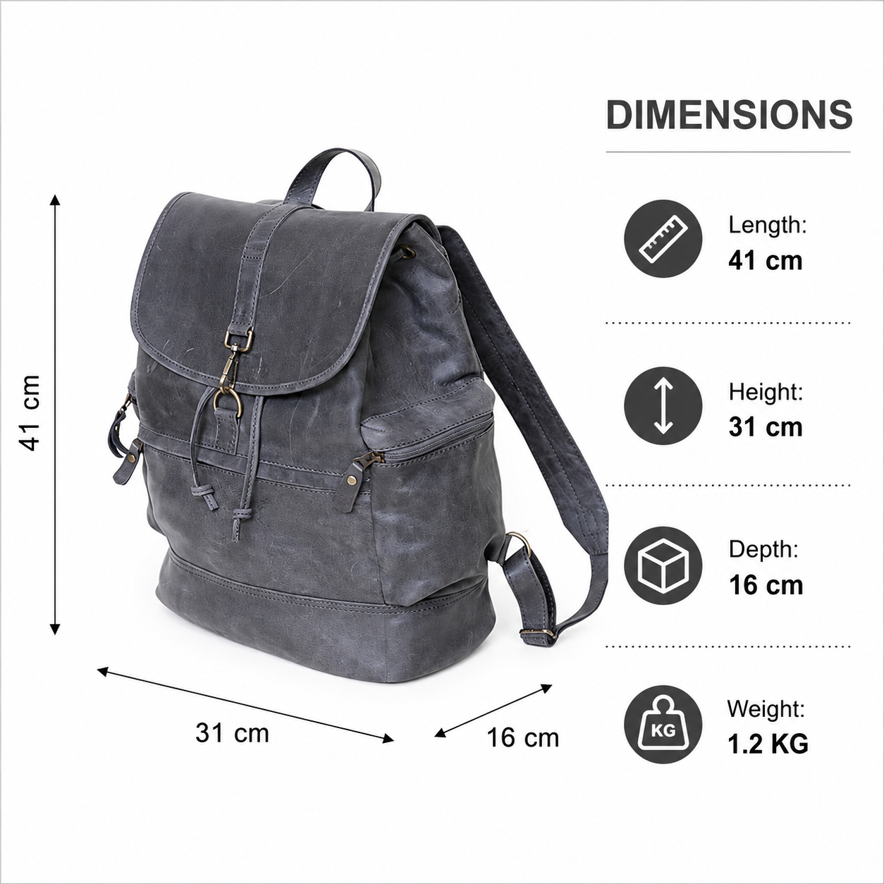 Vintage Gray Genuine Leather Backpack for Men & Women, College & Business Rucksack