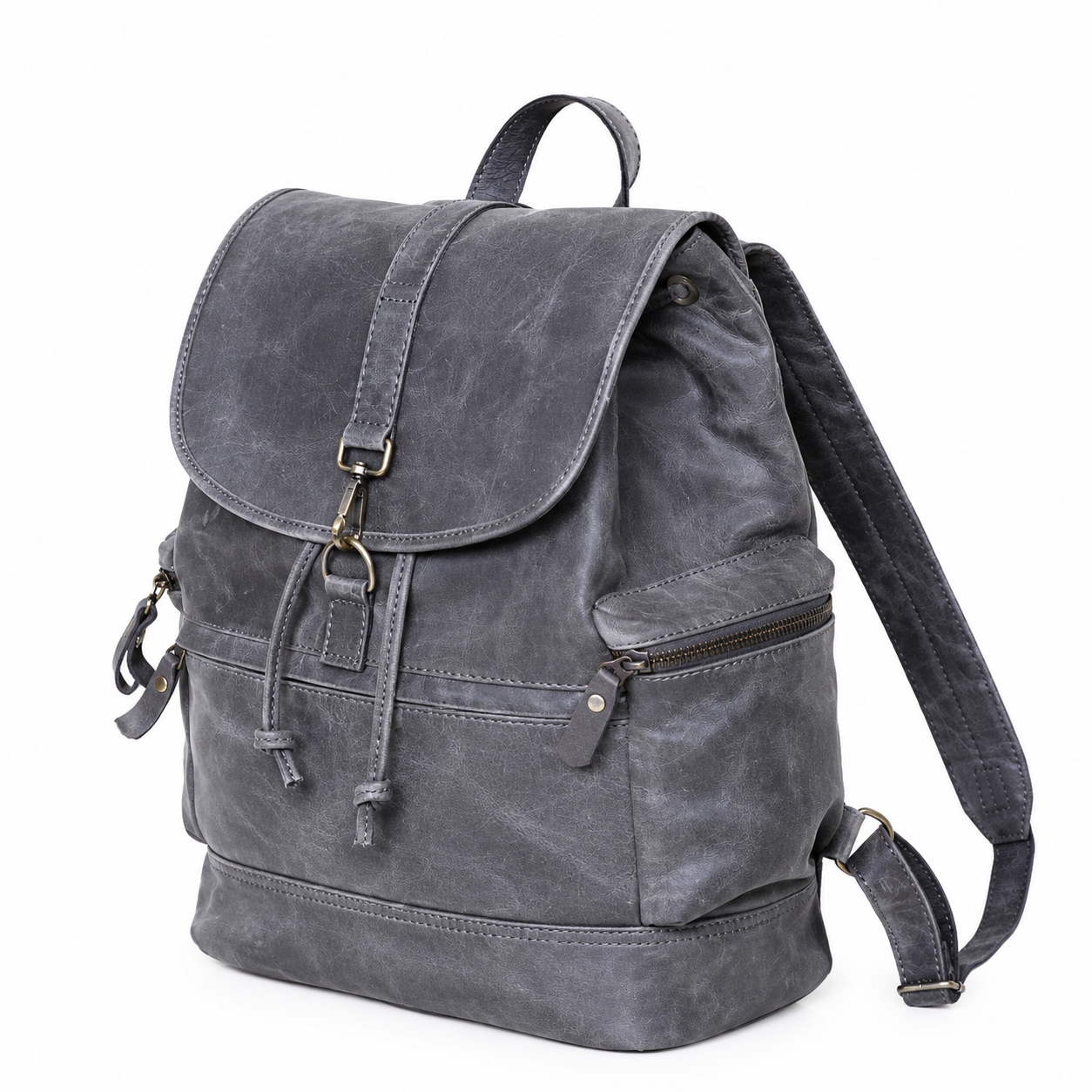 Vintage Gray Genuine Leather Backpack for Men & Women, College & Business Rucksack