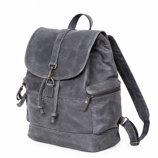 Vintage Gray Genuine Leather Backpack for Men & Women, College & Business Rucksack