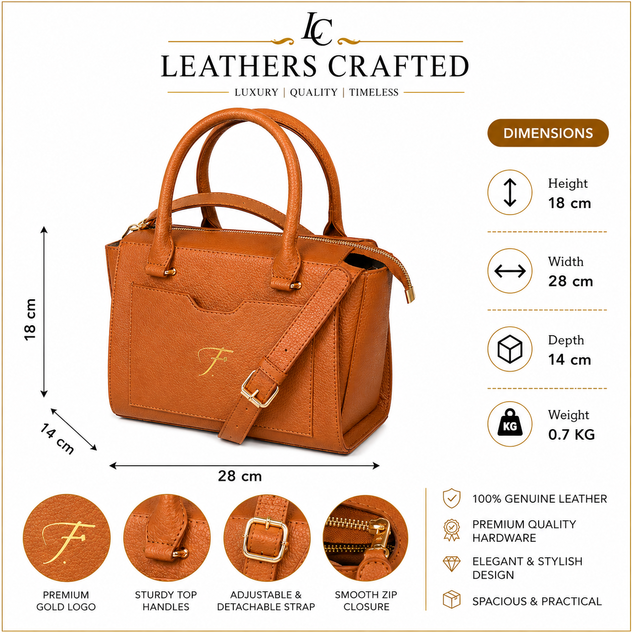 Luxury Genuine Leather Women's Top Handle Satchel Bag – Premium Crossbody Handbag | Leathers Crafted