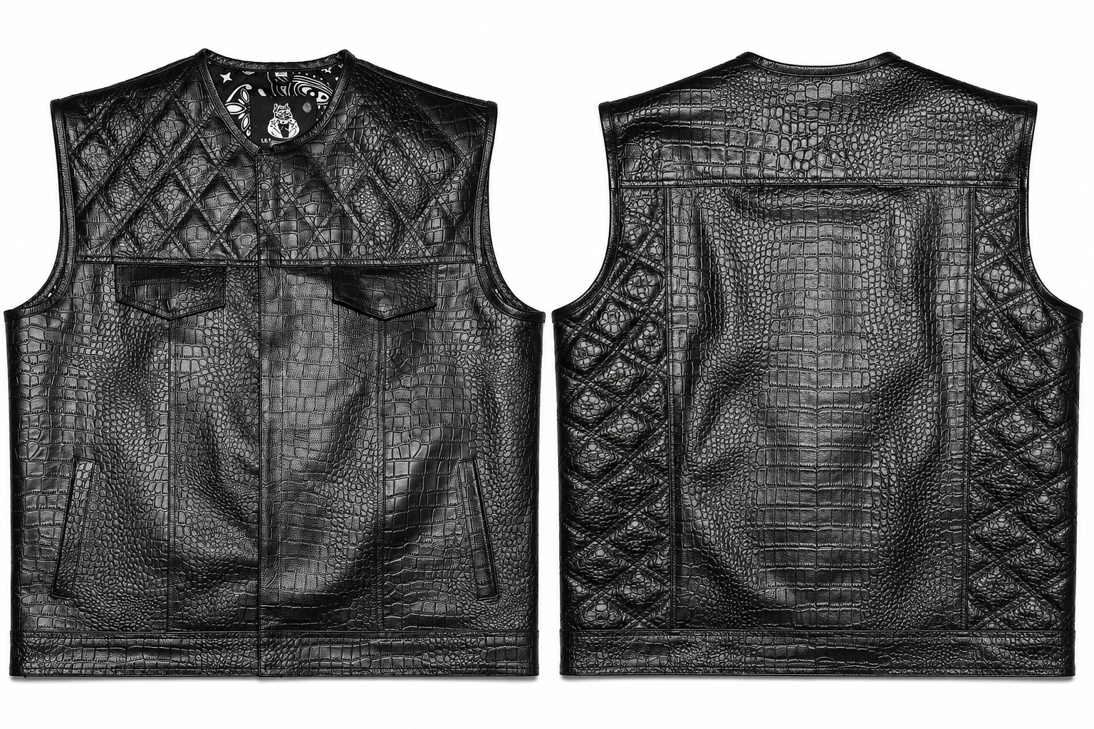 Black Crocodile Leather Vest for Men – Premium Motorcycle Club Biker Waistcoat