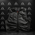 Premium Black Monogram Embossed Genuine Leather Motorcycle Vest for Men | Handmade Luxury Biker Vest | Leathers Crafted