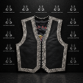 Premium Black Leather Motorcycle Vest with Snakeskin Trim | Handmade Biker Club Vest | Genuine Leather | Leathers Crafted