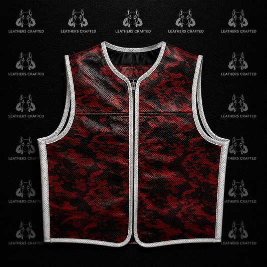 Premium Red Camouflage Leather Biker Vest