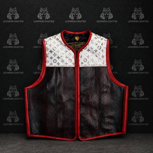 Luxury Black & White Exotic Leather Biker Vest