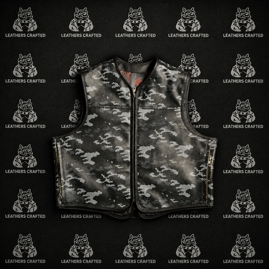 Premium Grey Camo Leather Biker Vest