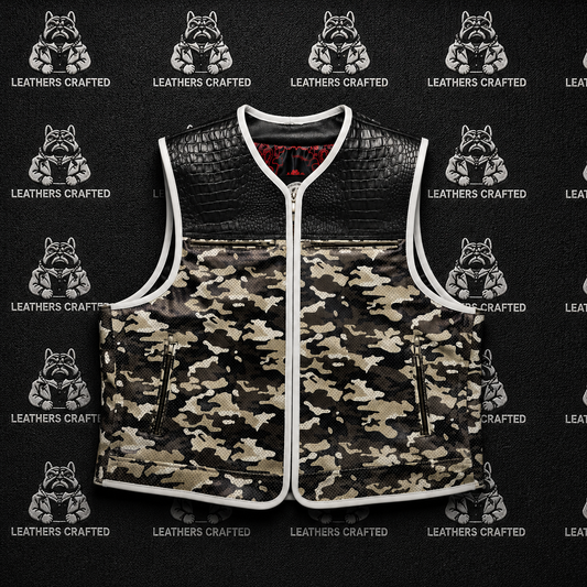 Premium Crocodile & Desert Camo Leather Biker Vest