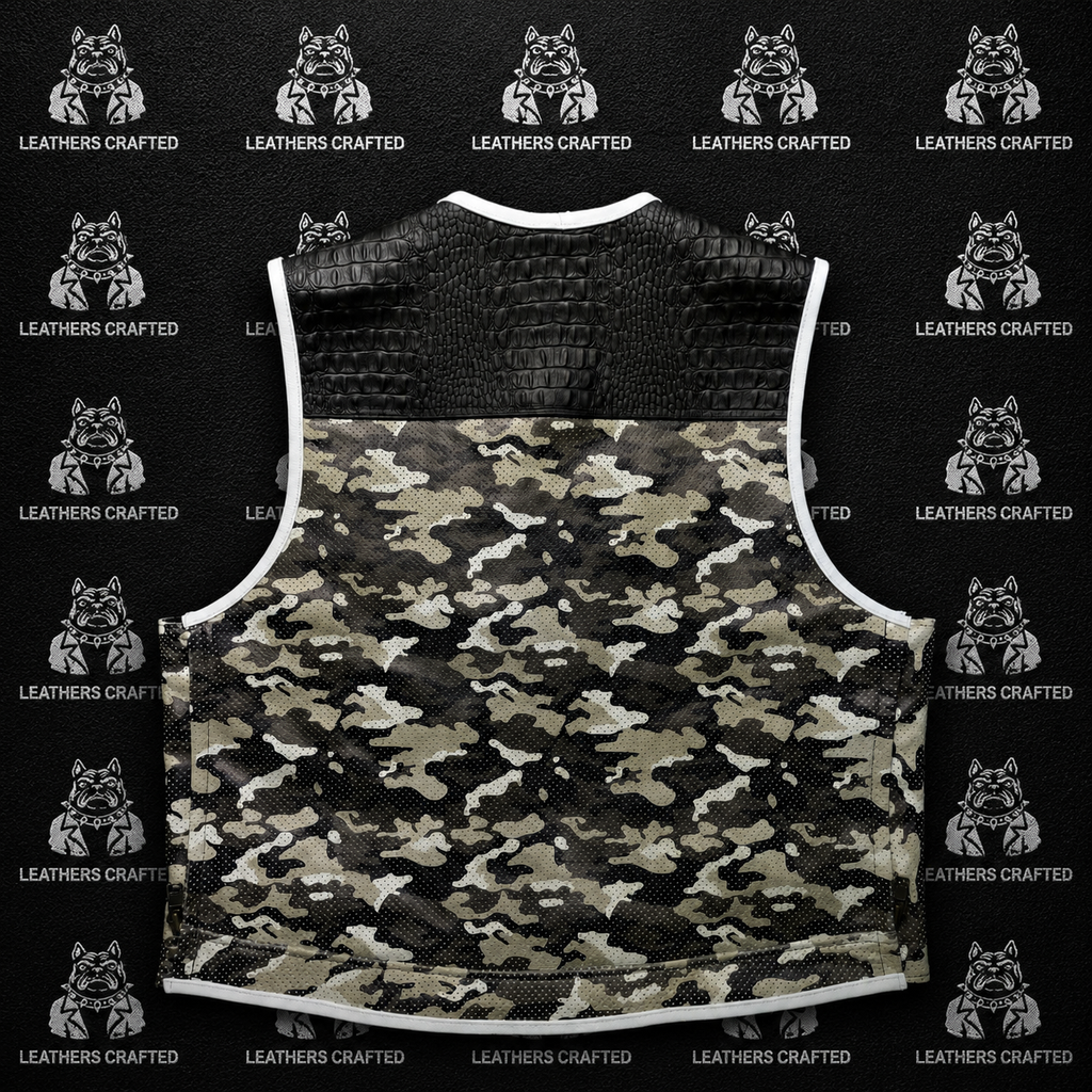 Premium Crocodile & Desert Camo Leather Biker Vest | Handmade Genuine Leather Motorcycle Vest | Leathers Crafted