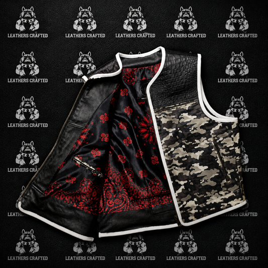 Premium Crocodile & Desert Camo Leather Biker Vest