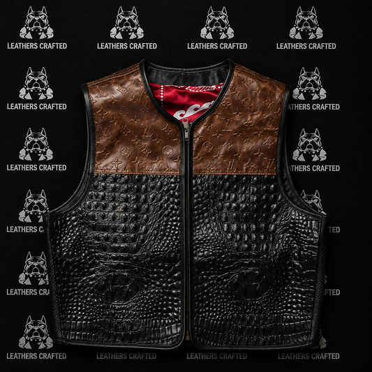 Premium Crocodile Embossed & LV style Leather Biker Vest