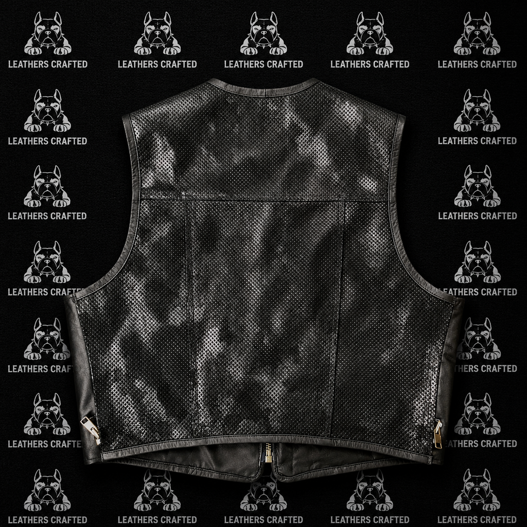 Premium Perforated Python Leather Biker Vest | Handmade Genuine Leather Motorcycle Vest | Leathers Crafted