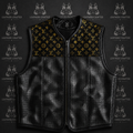Premium Black Luxury Monogram-Inspired Leather Biker Vest | Perforated Genuine Leather Motorcycle Vest | Handmade | Leathers Crafted