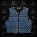 Premium Blue Denim Lv style Leather Biker Vest | Handmade Genuine Leather Motorcycle Vest | Leathers Crafted