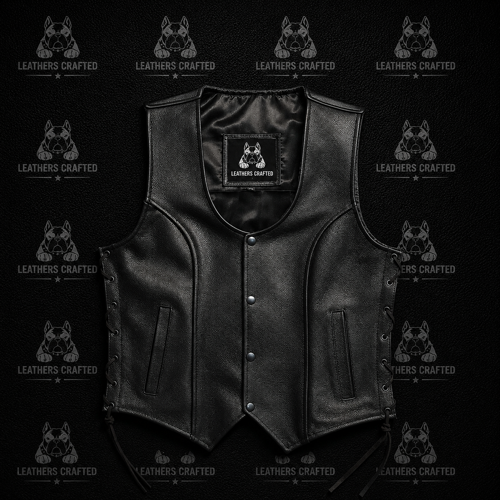 Classic Lace Side Leather Biker Vest | Premium Genuine Leather Motorcycle Vest | Handmade | Leathers Crafted