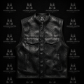Premium Black Python Embossed Leather Biker Vest | Handmade Genuine Leather Motorcycle Vest | Leathers Crafted