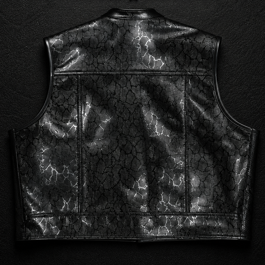 Premium Black Snakeskin Leather Biker Vest