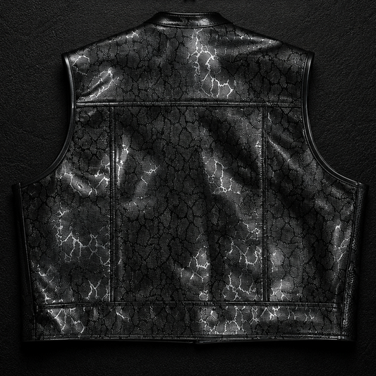 Premium Black Snakeskin Leather Biker Vest