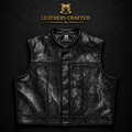 Premium Black Snakeskin Leather Biker Vest | Handmade Genuine Leather Motorcycle Club Vest | Leathers Crafted