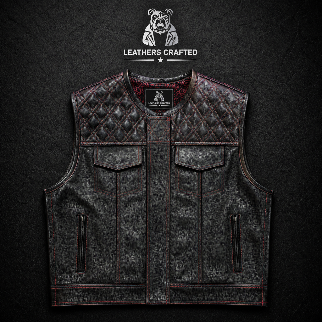 Premium Diamond Quilted Leather Biker Vest | Handmade Motorcycle Club Vest | Genuine Leather | Leathers Crafted