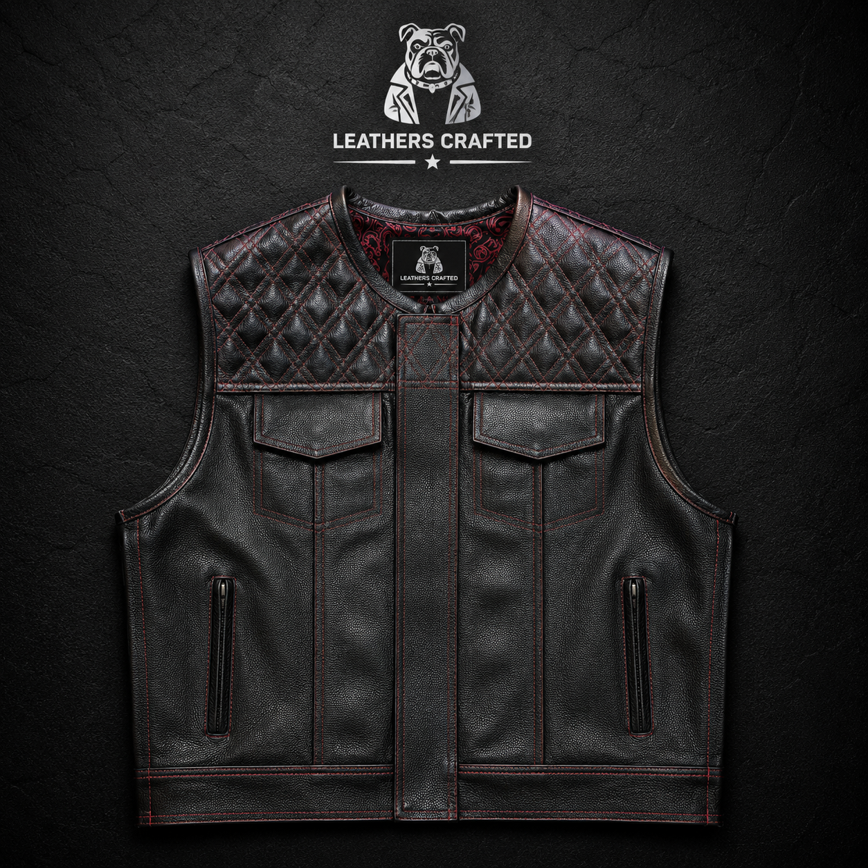 Premium Diamond Quilted Leather Biker Vest | Handmade Motorcycle Club Vest | Genuine Leather | Leathers Crafted