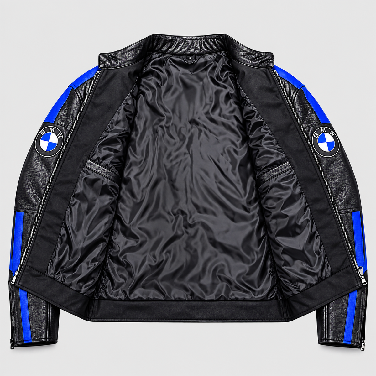Men's Black & Blue Motorcycle Leather Jacket – Racing Style