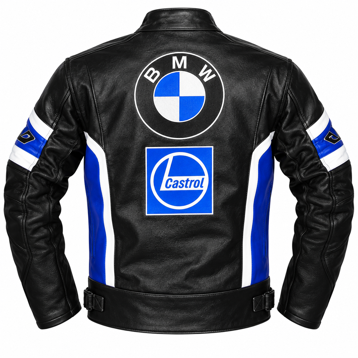 Men's Black & Blue Motorcycle Leather Jacket – Racing Style