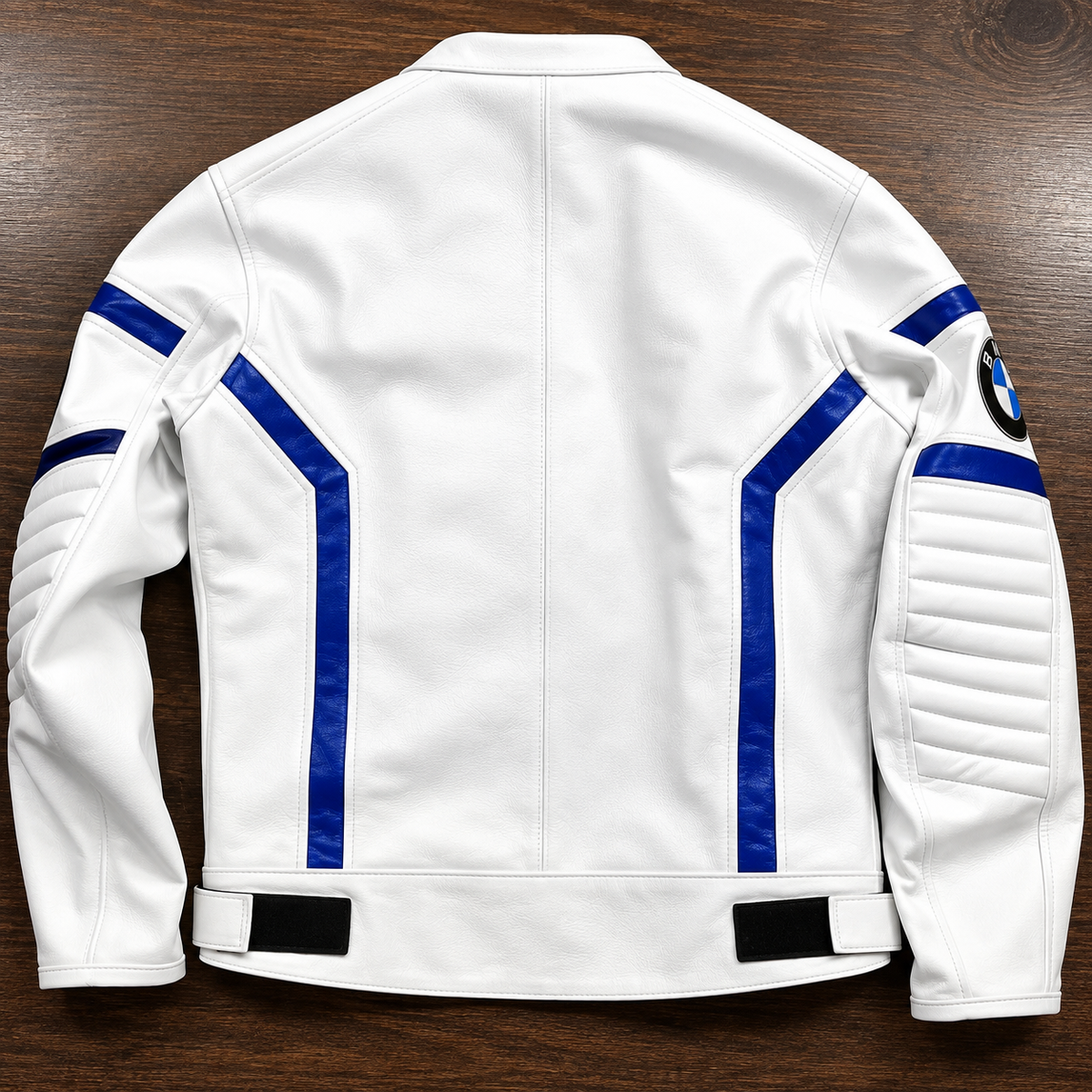 Men's White & Blue Motorcycle Leather Jacket – Racing Style