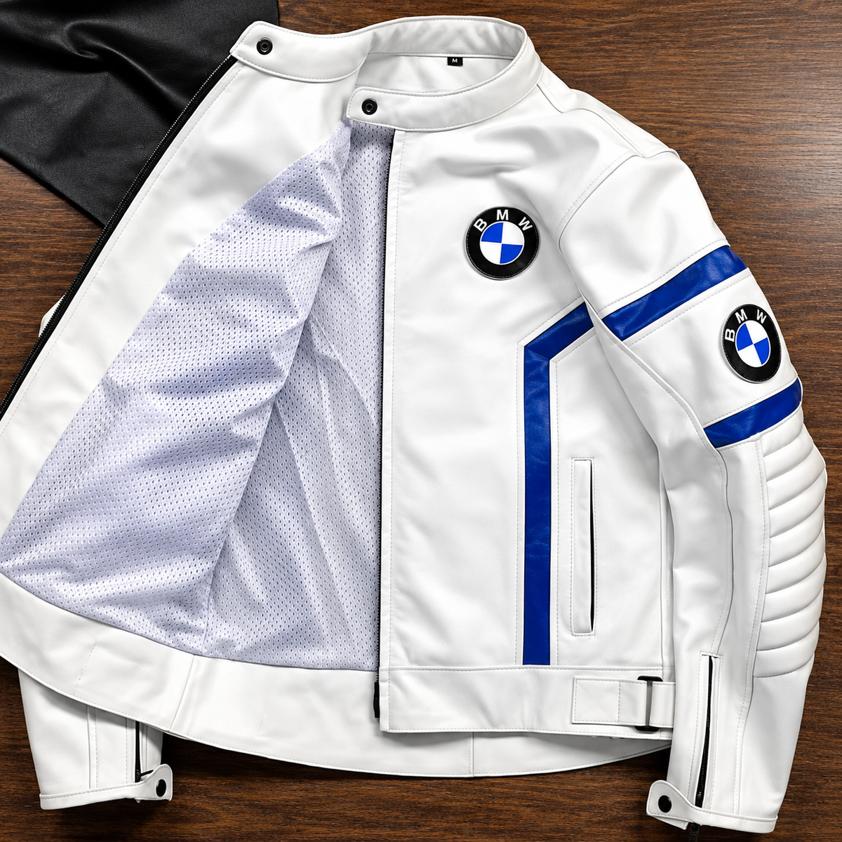 Men's White & Blue Motorcycle Leather Jacket – Racing Style