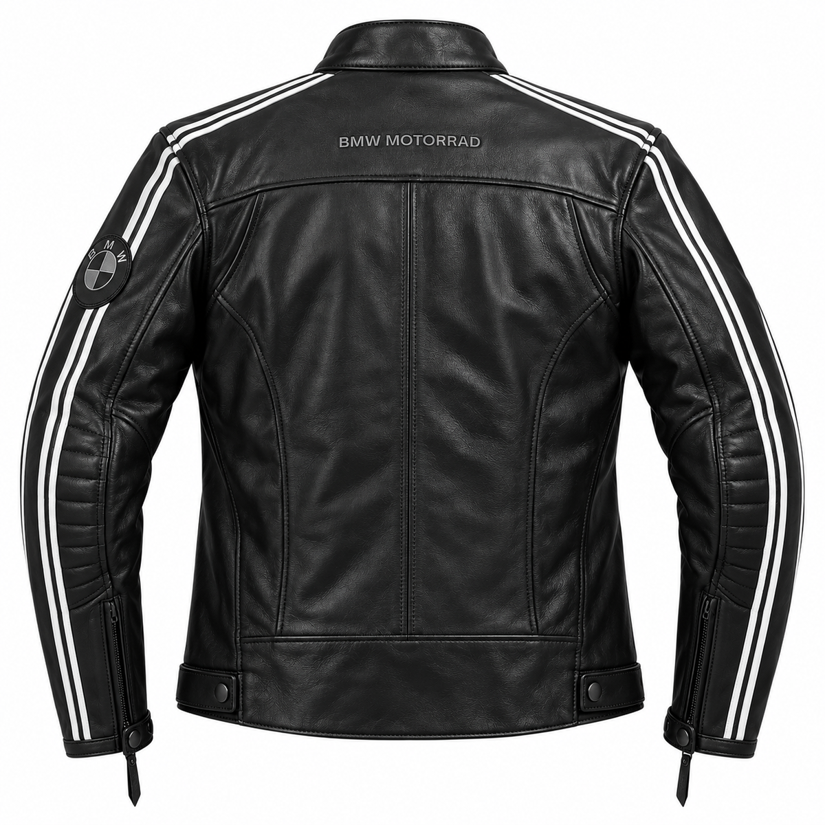 Men's Black Motorcycle Leather Jacket – Racing Stripe Style
