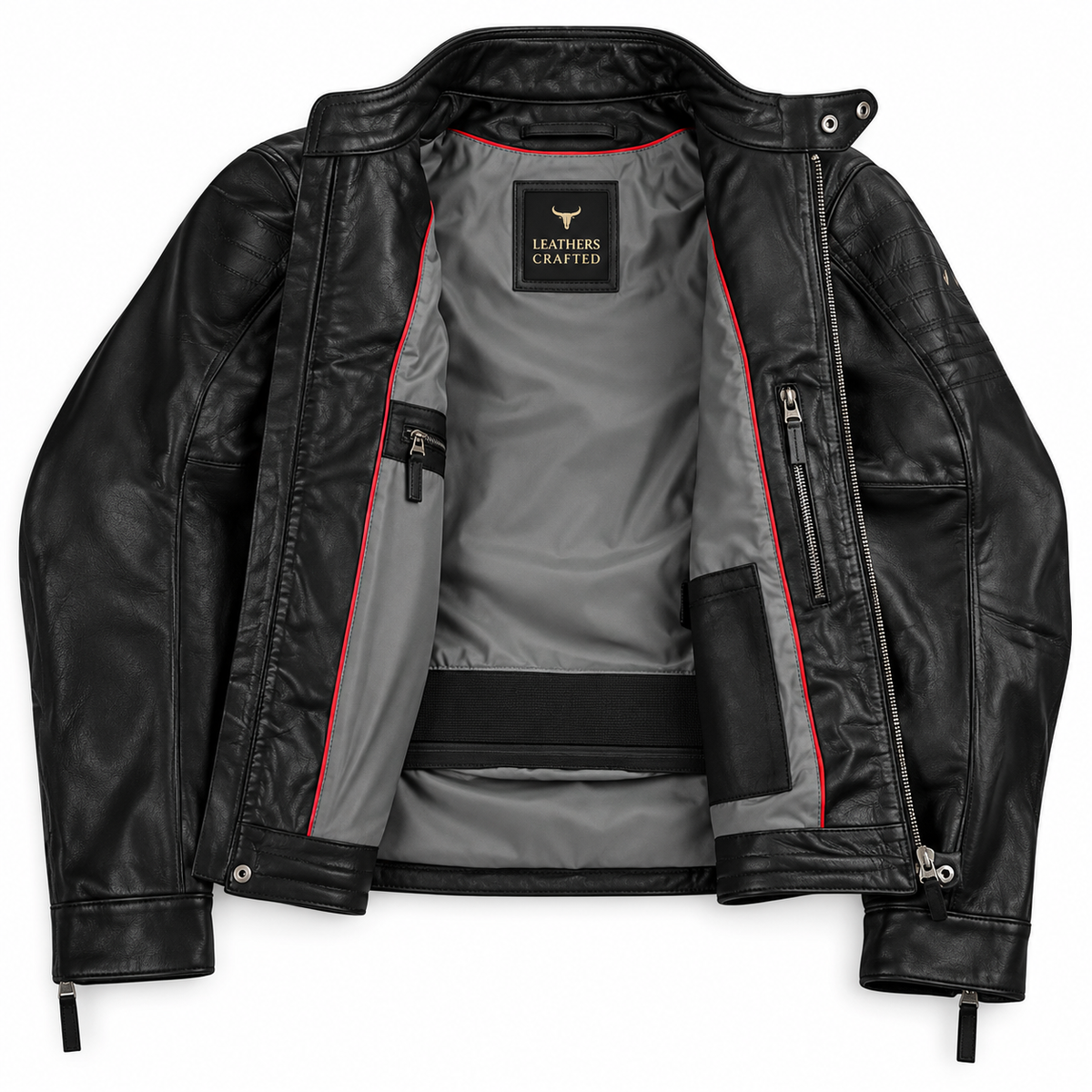 Men's Black Motorcycle Leather Jacket – Minimalist Biker Style