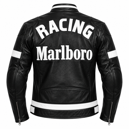 Men's Black Motorcycle Leather Jacket – Vintage Racing Style