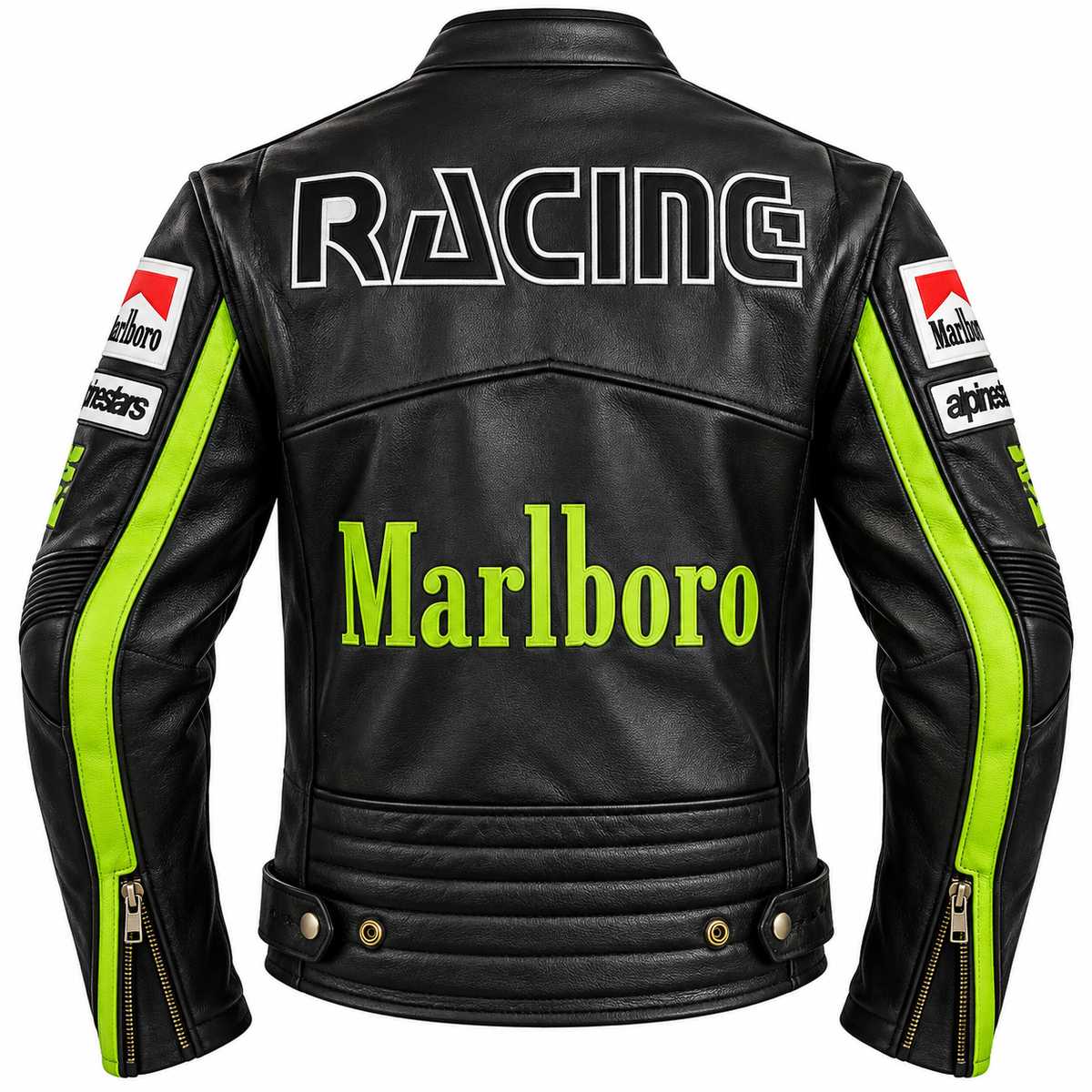 Men's Black & Neon Green Motorcycle Leather Jacket – Racing Style