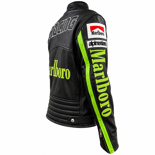 Men's Black & Neon Green Motorcycle Leather Jacket – Racing Style