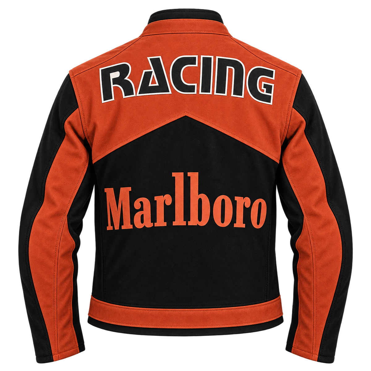 Men's Orange & Black Motorcycle Leather Jacket – Vintage Racing Style
