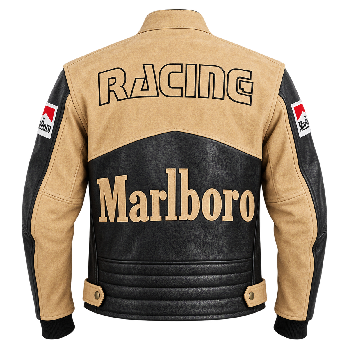 Men's Tan & Black Motorcycle Leather Jacket – Vintage Racing Style