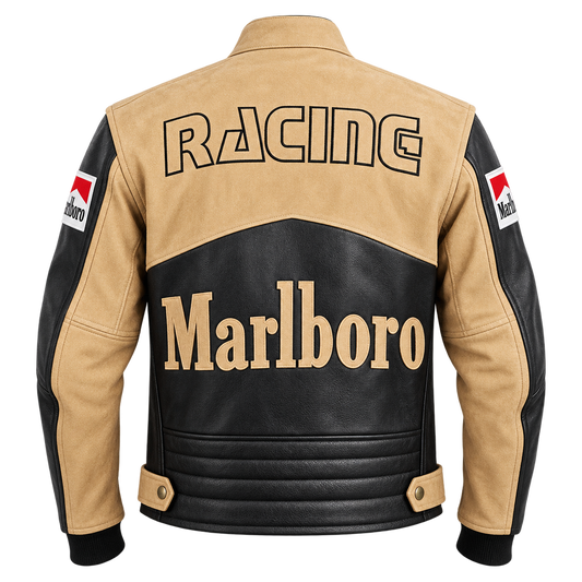 Men's Tan & Black Motorcycle Leather Jacket – Vintage Racing Style