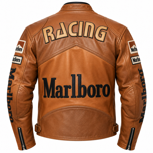 Men's Cognac Brown Motorcycle Leather Jacket – Vintage Racing Style