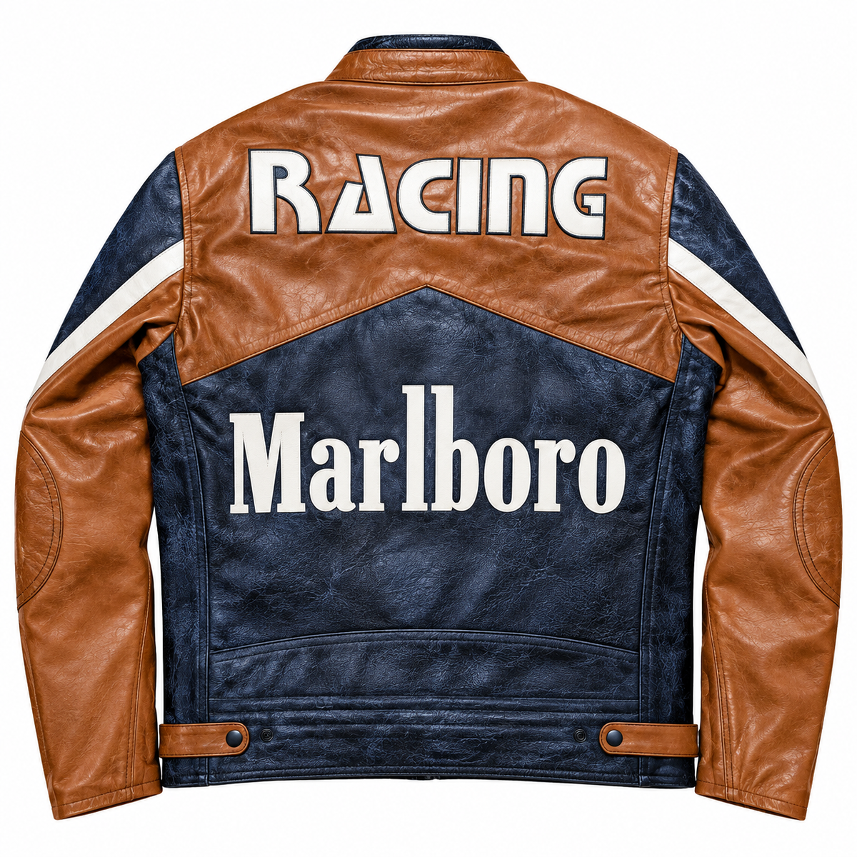 Men's Brown & Navy Motorcycle Leather Jacket – Vintage Racing Style