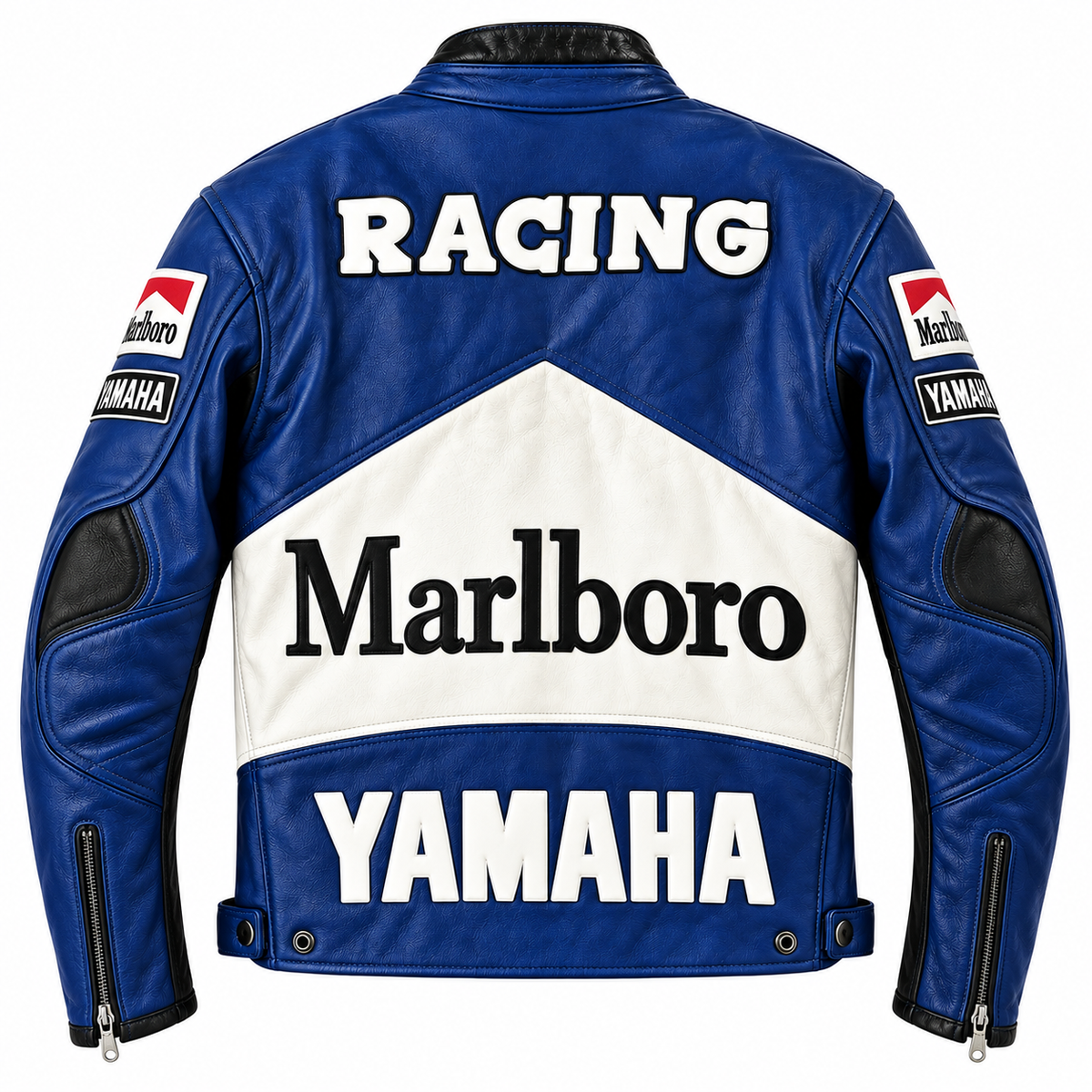 Men's Blue Leather Biker Jacket – Vintage Motorsport Racing Style