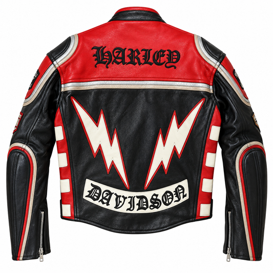 Men's Red & Black Leather Motorcycle Jacket – Vintage Biker Racing Style