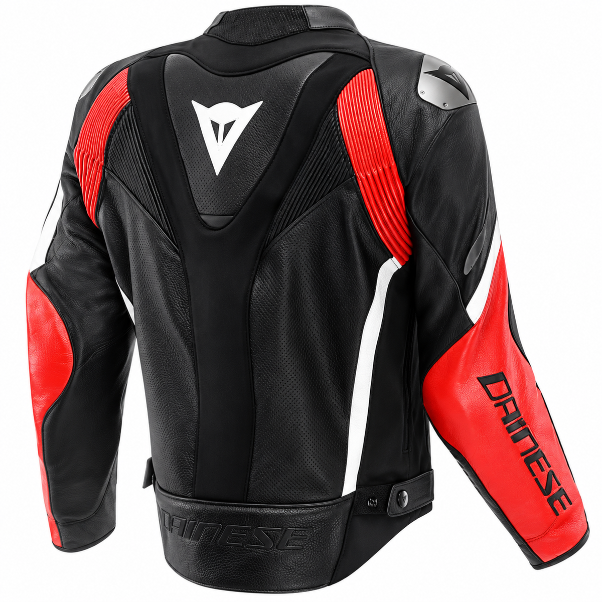 Men's Black Red White Leather Motorcycle Racing Jacket