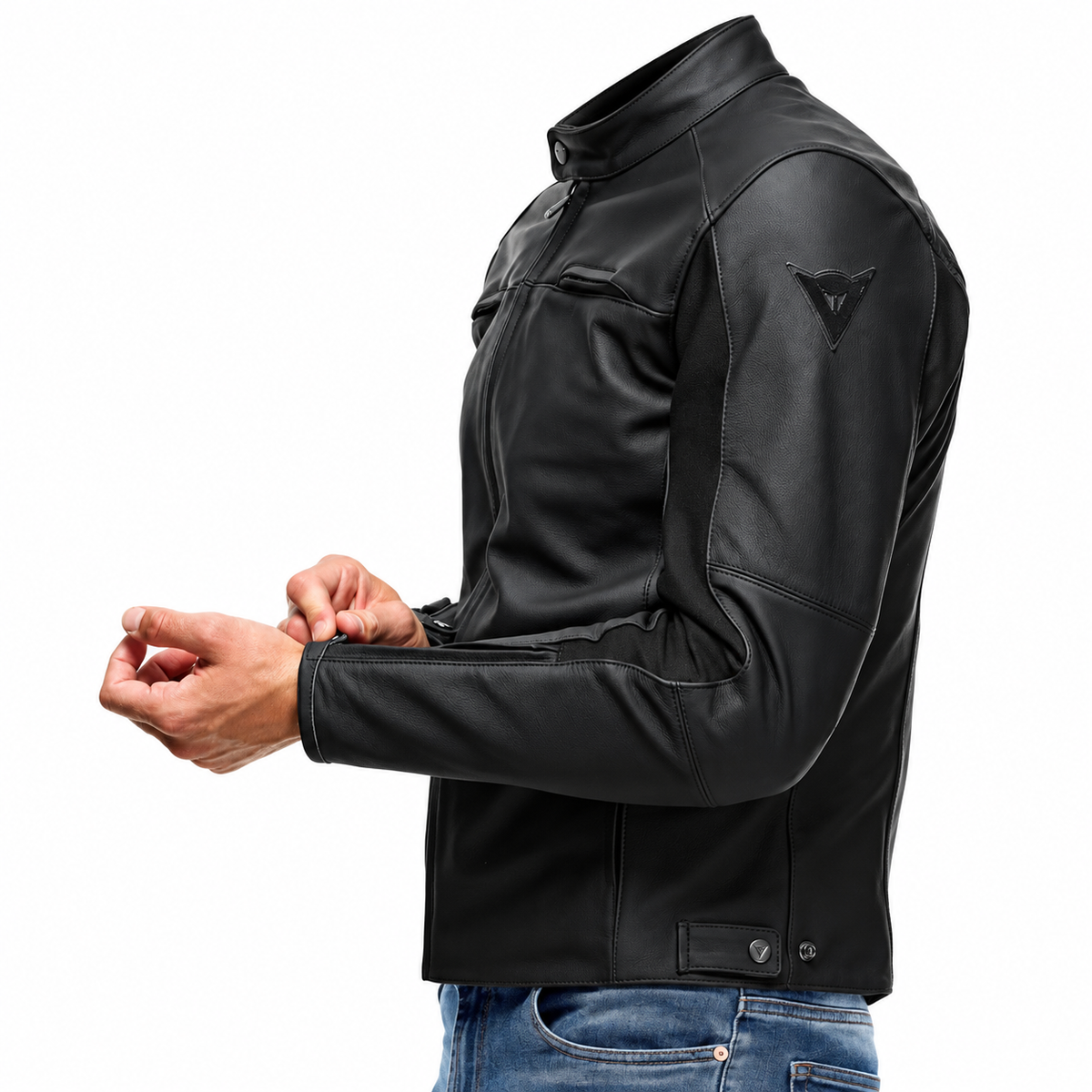 Men’s Black Leather Motorcycle Jacket – Racing Style Protective Riding Jacket