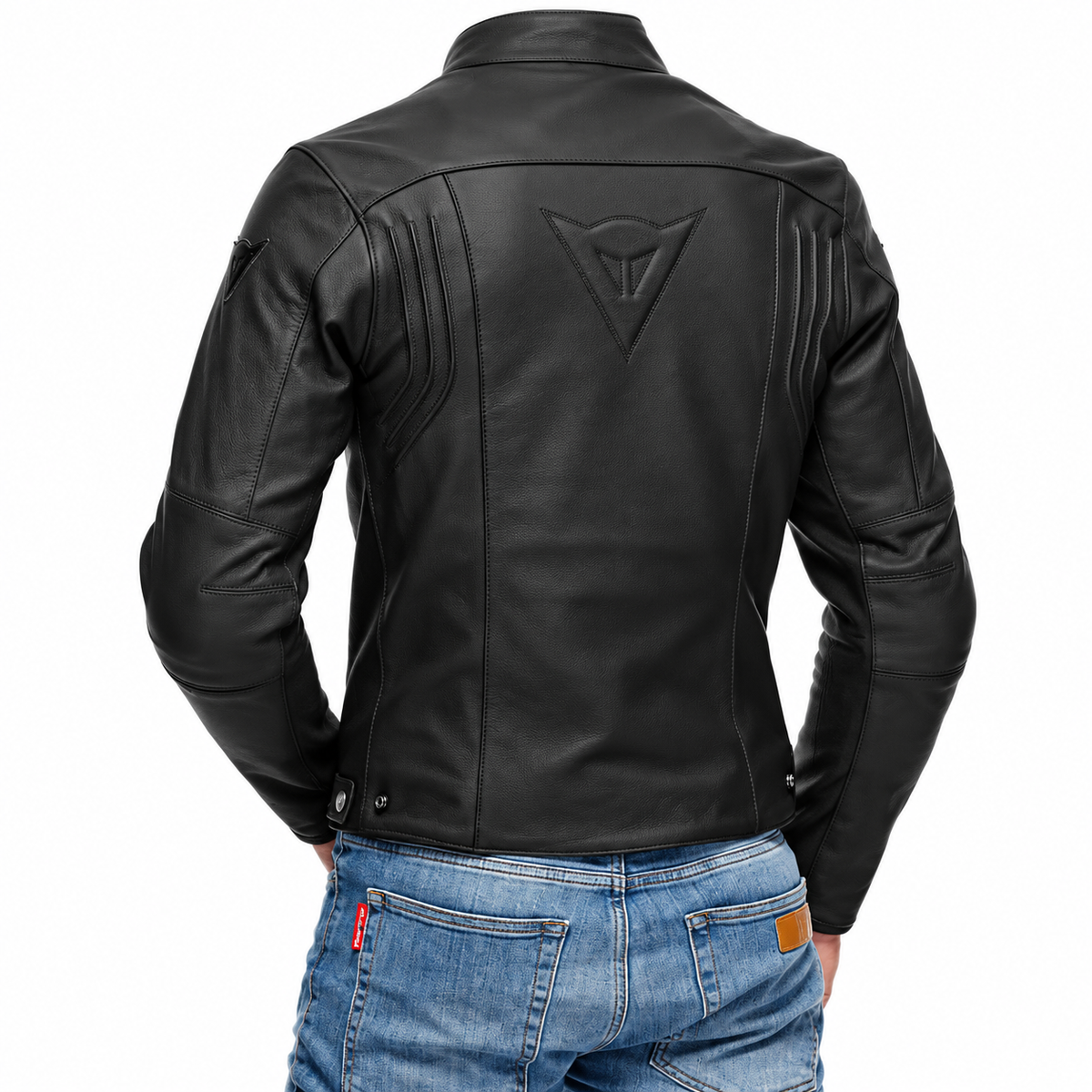 Men’s Black Leather Motorcycle Jacket – Racing Style Protective Riding Jacket