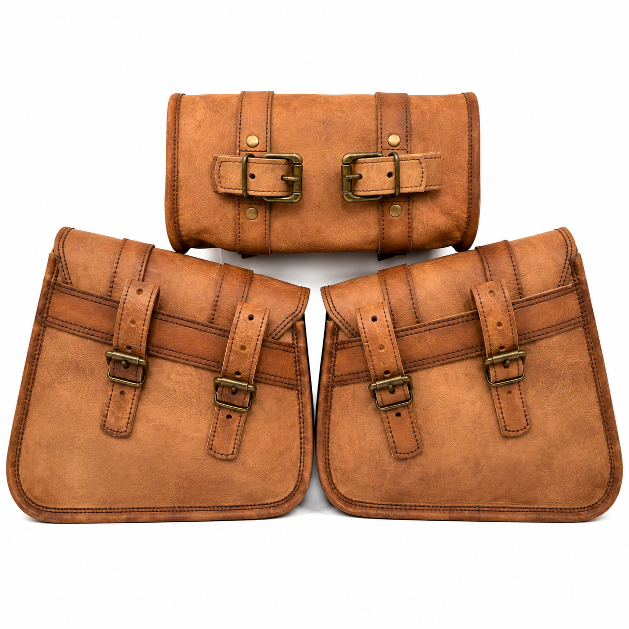 Handcrafted Leather Motorcycle Saddle Bags Set – 3 Piece