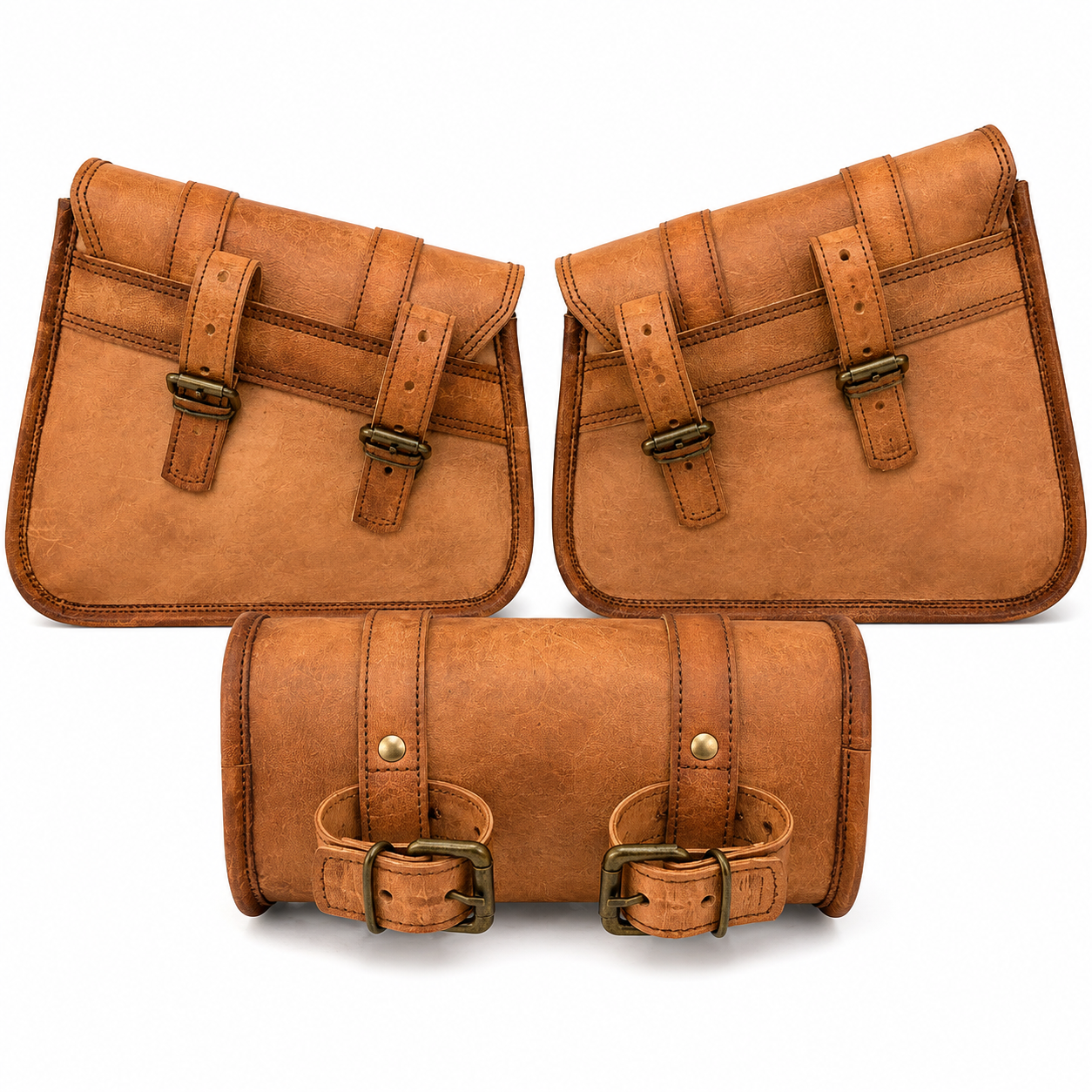 Handcrafted Leather Motorcycle Saddle Bags Set – 3 Piece