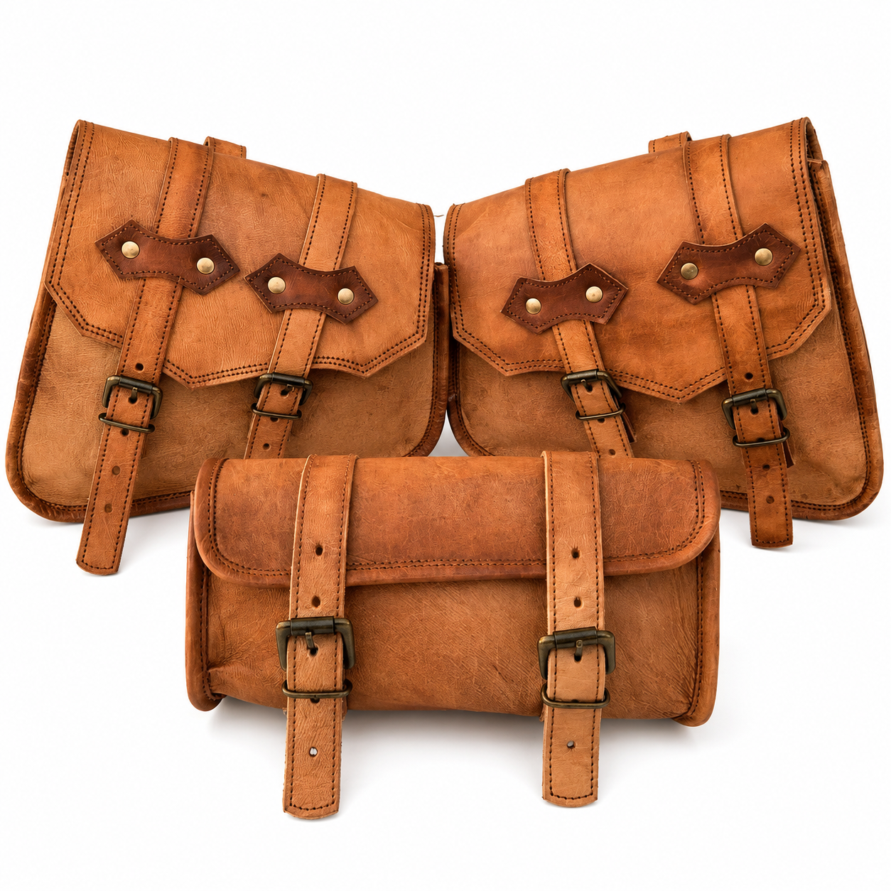 Handcrafted Leather Motorcycle Saddle Bags Set – 3 Piece