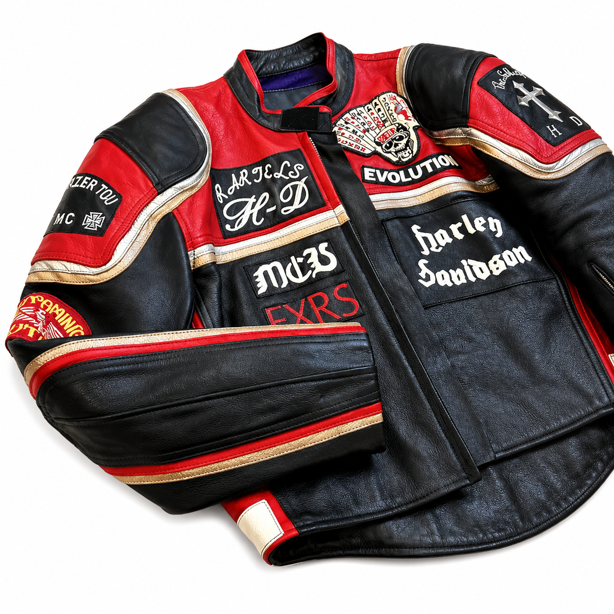Harley-Davidson Multi-Patch Leather Jacket – Vintage Biker Club Style