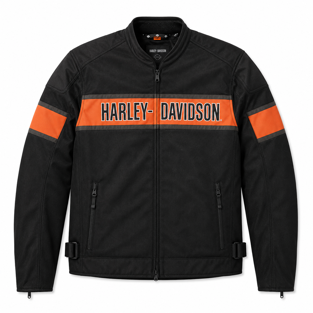 Harley-Davidson Men's Textile Riding Jacket – Black with Orange Chest Stripe